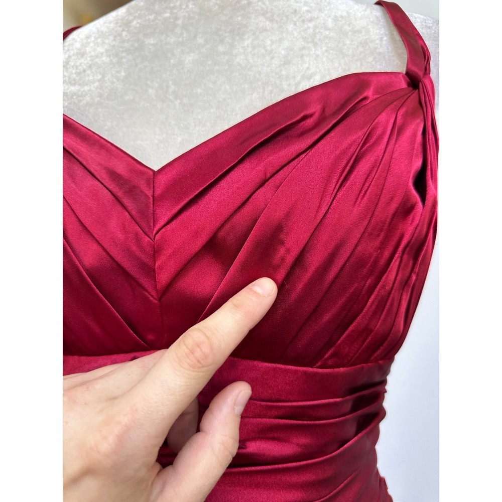Made in USA Belsoie Red Satin Plunge Feminine Dainty Simple Gown Dress - Picture 12 of 12